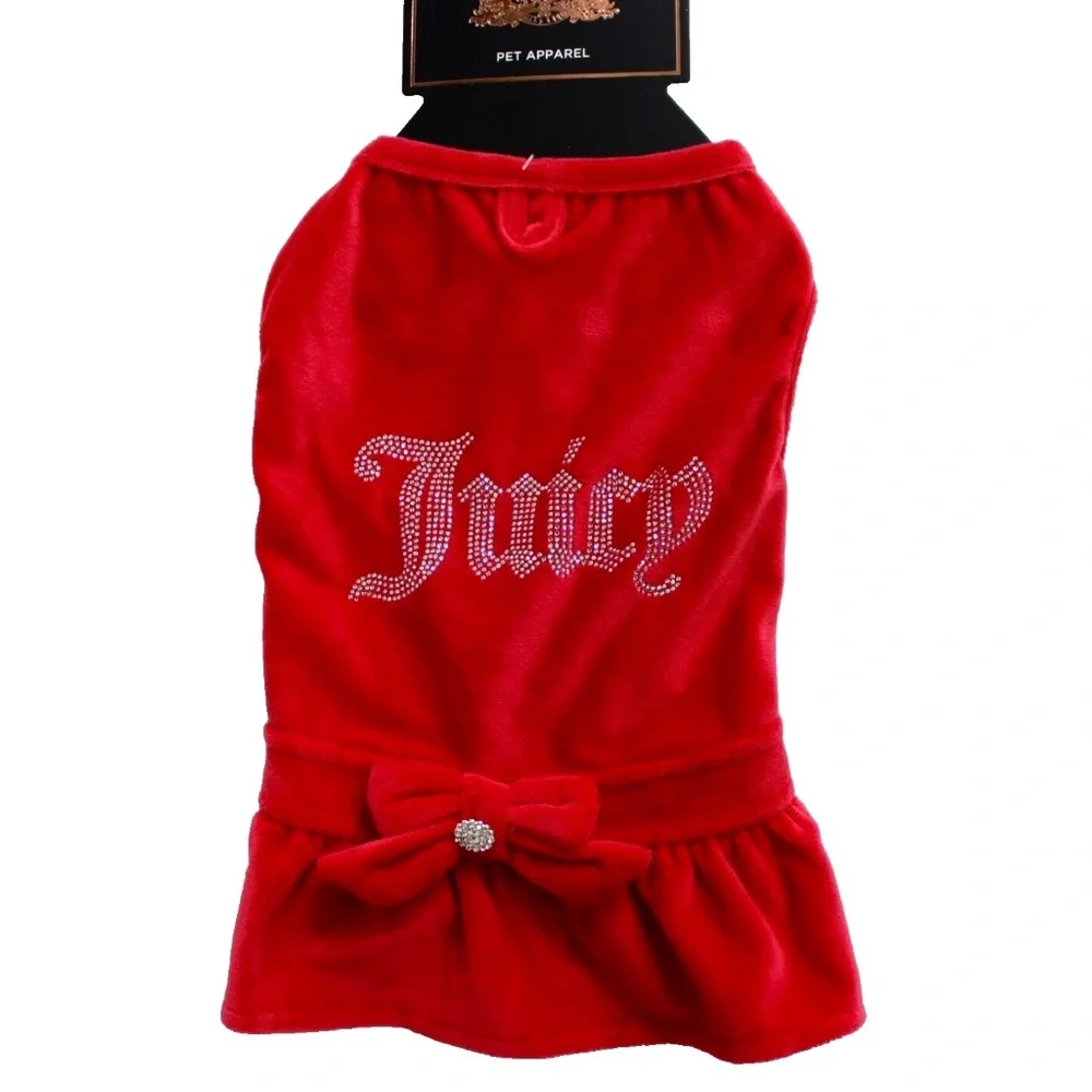 Juicy Couture Red Terry Velour Bling Dress Pet Dog Apparel Size M/L NEW
